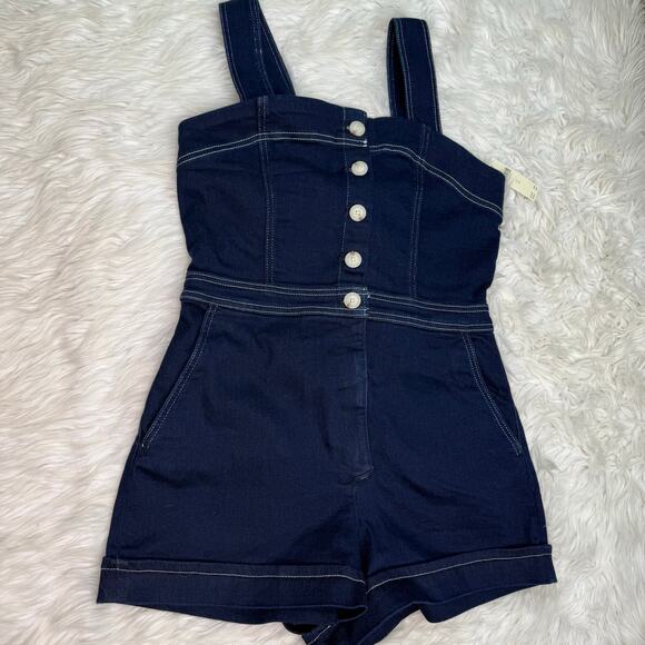 Anthropologie Maeve Denim Edition Portside Button-Front Romper Blue Size 12 NWT - Picture 4 of 16